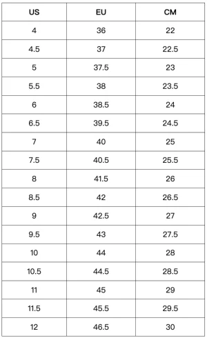 New Balance Size Chart